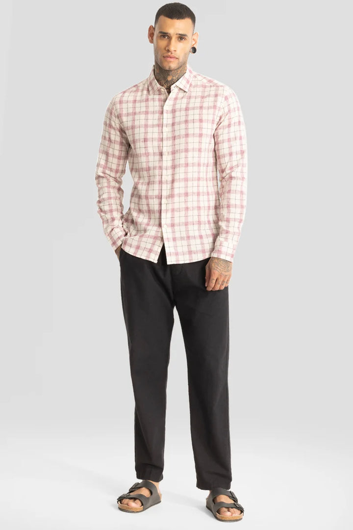 Light Pink Linen Blend Checks Shirt