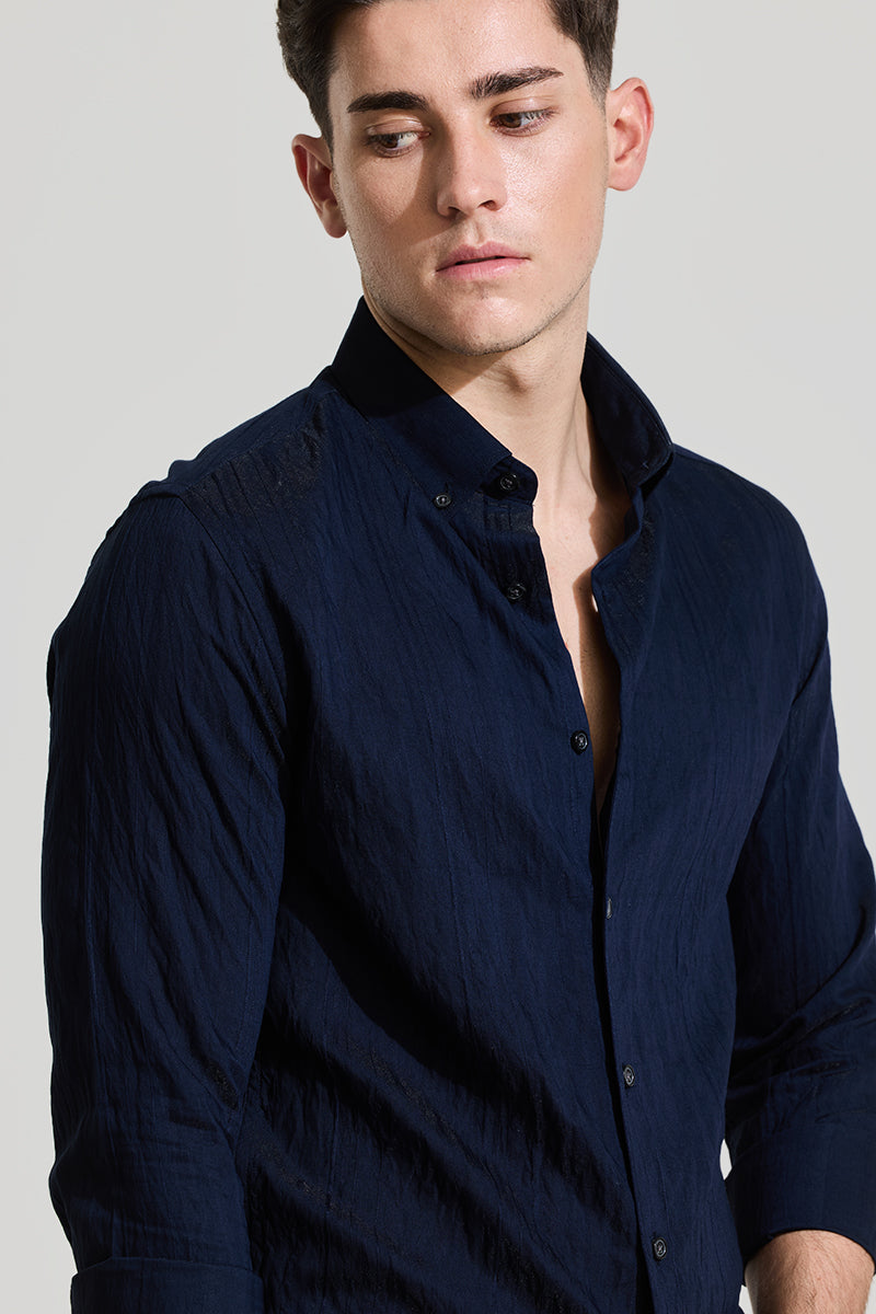 Navy Textured Slim Fit Shirt