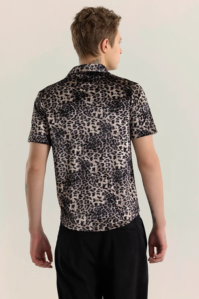 Magne Black Animal Print Velvet Shirt