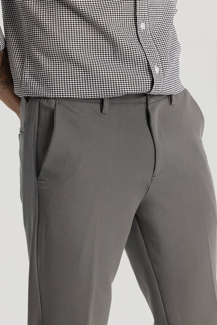 Dark Grey Plain Regular Fit Trousers