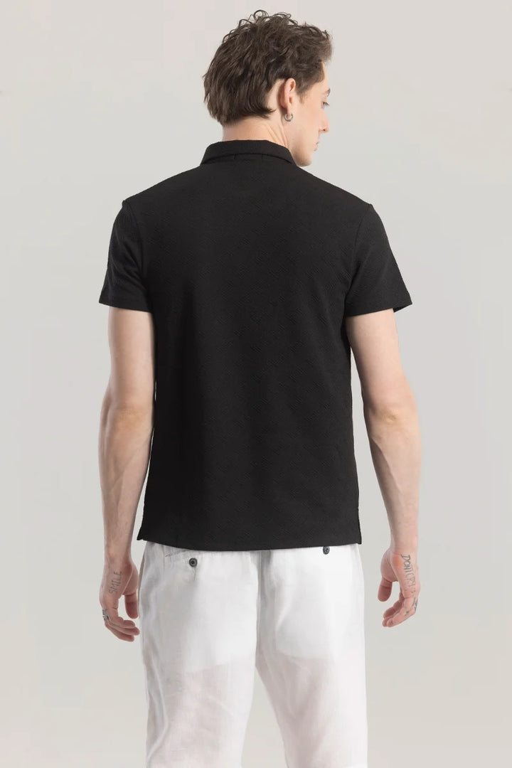 ZipPolo Black Printed Polo T-shirt