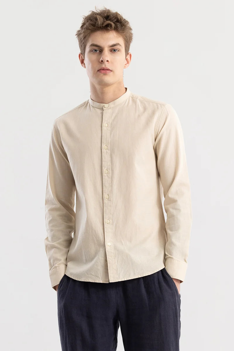 Linen Elegance Cream Plain Shirt