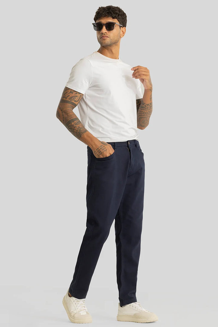 Camille Navy Plain Relaxed Fit Chinos