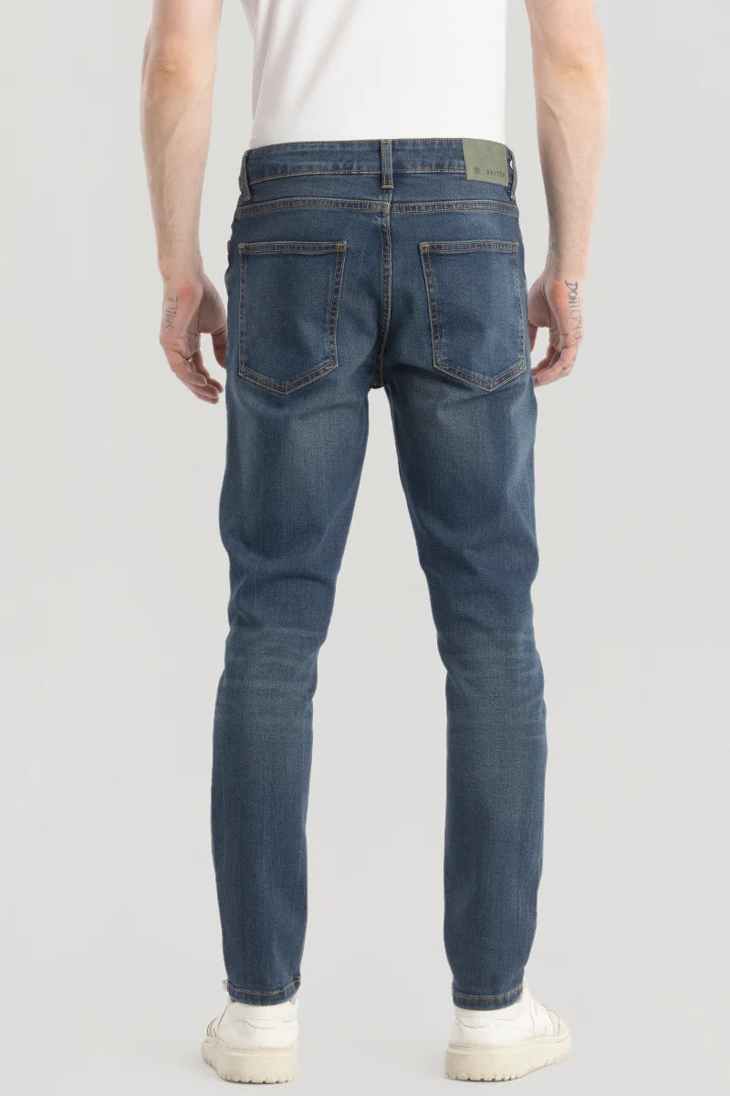 Denimique Spruce Blue Distressed Slim Fit Jeans