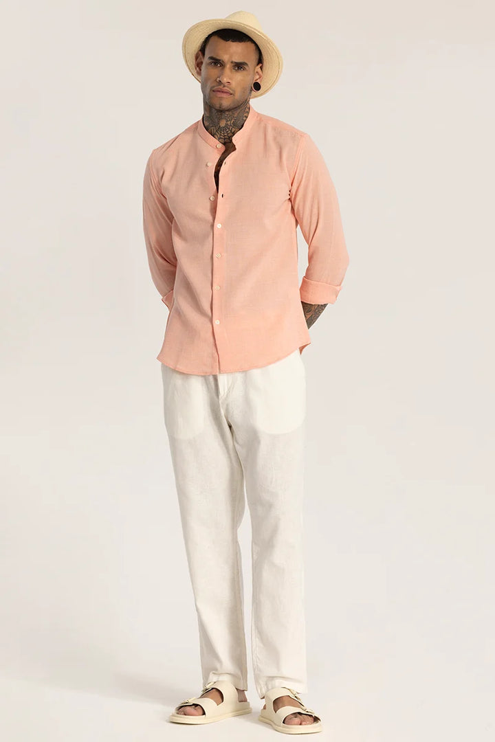 Peach Mandarin Linen Shirt