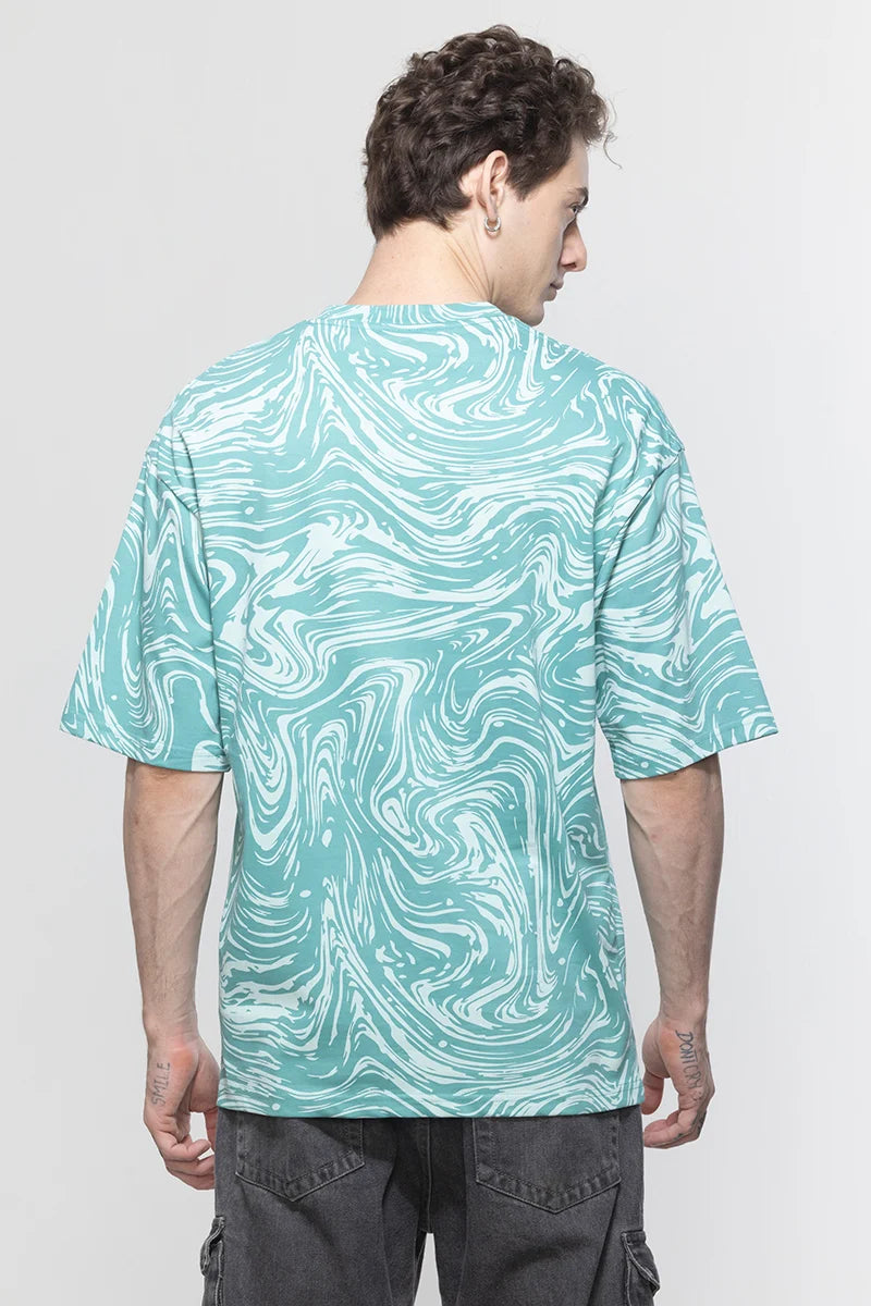 Chaos Printed Blue Oversized T-Shirt