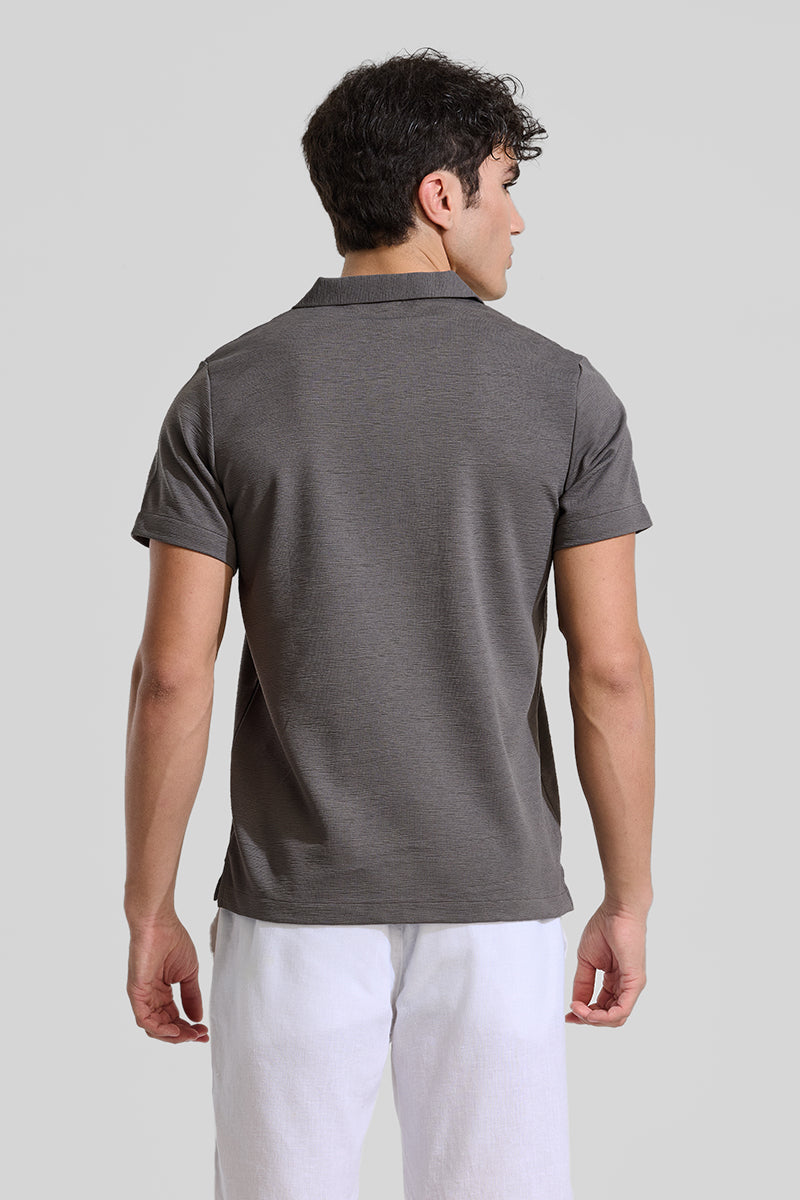 Grey Textured Polo T-Shirt