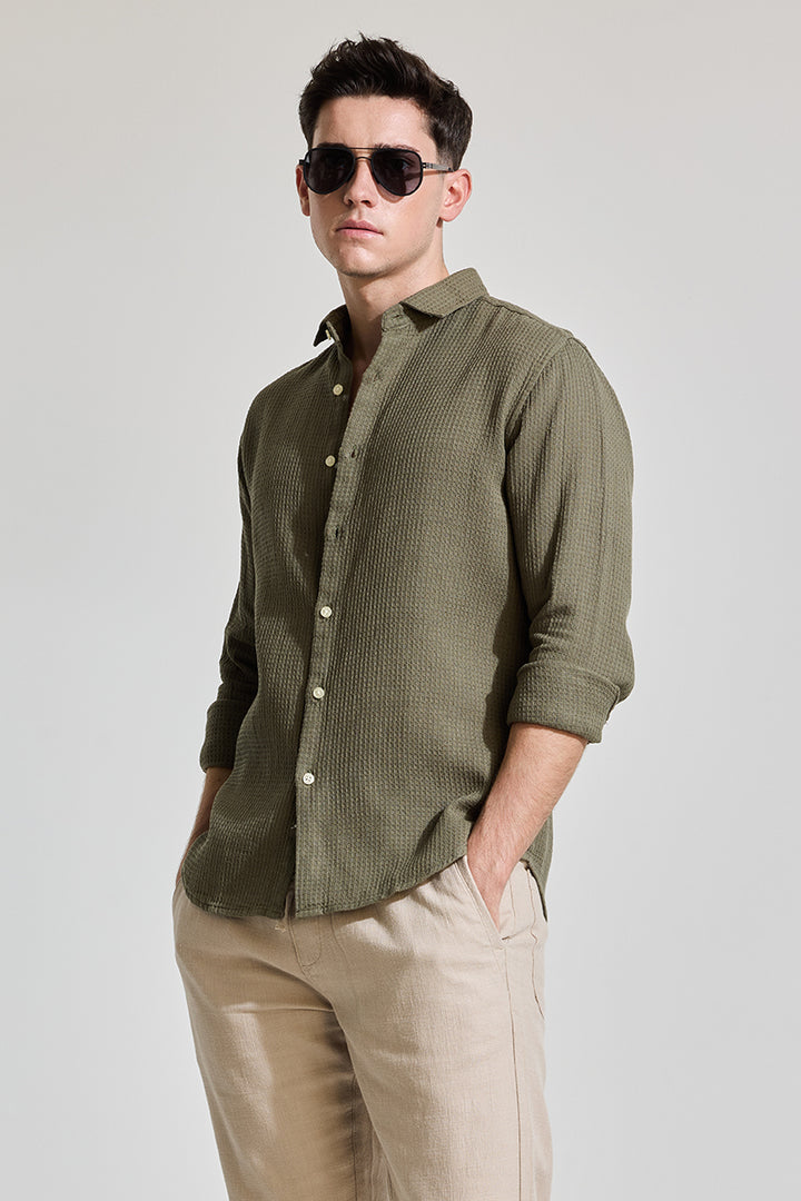 Olive Slim Fit Textured Shirt