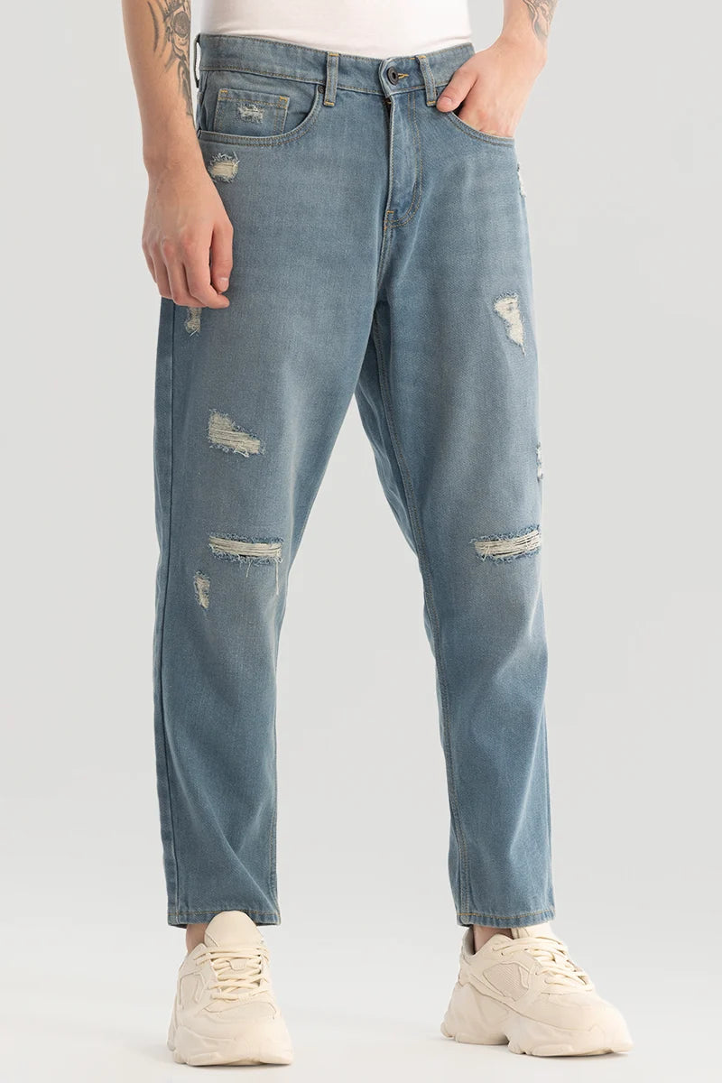 Blue Distressed Baggy Fit Jeans