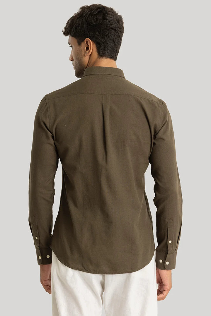 Henri Olive Plain Linen Blend Shirt