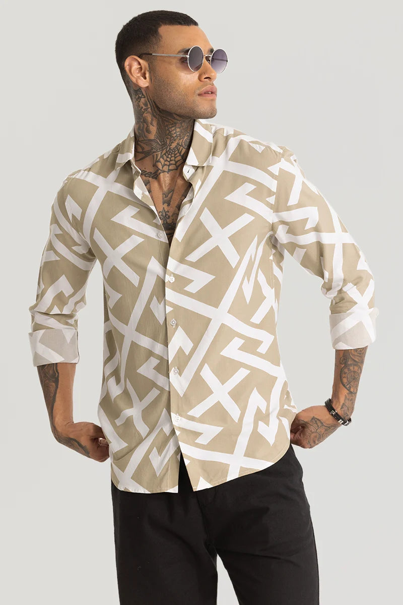 Beige Abstract Printed Shirt