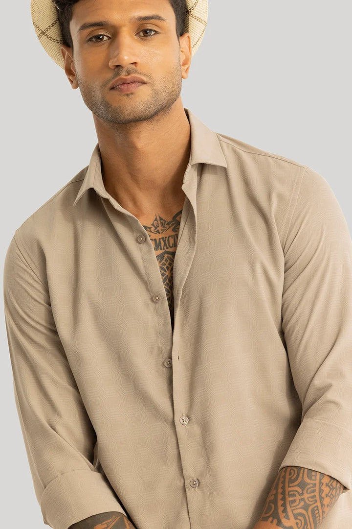 Anselmo Beige Self-Design Shirt