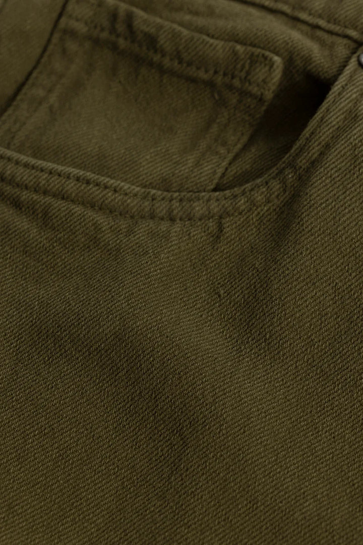 Olive Plain Baggy Fit Jeans