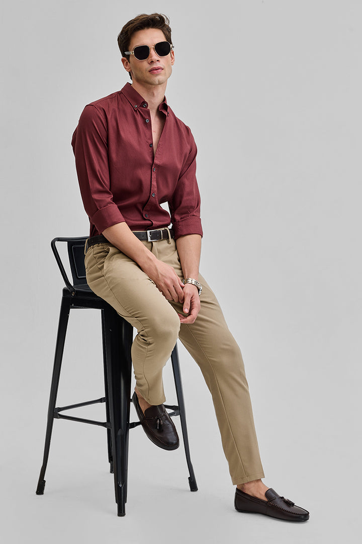 Maroon Solid Twill Shirt