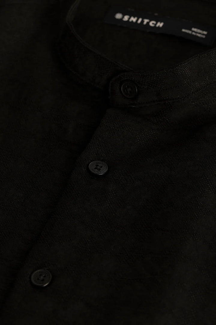 Black Mandarin Textured Shirt