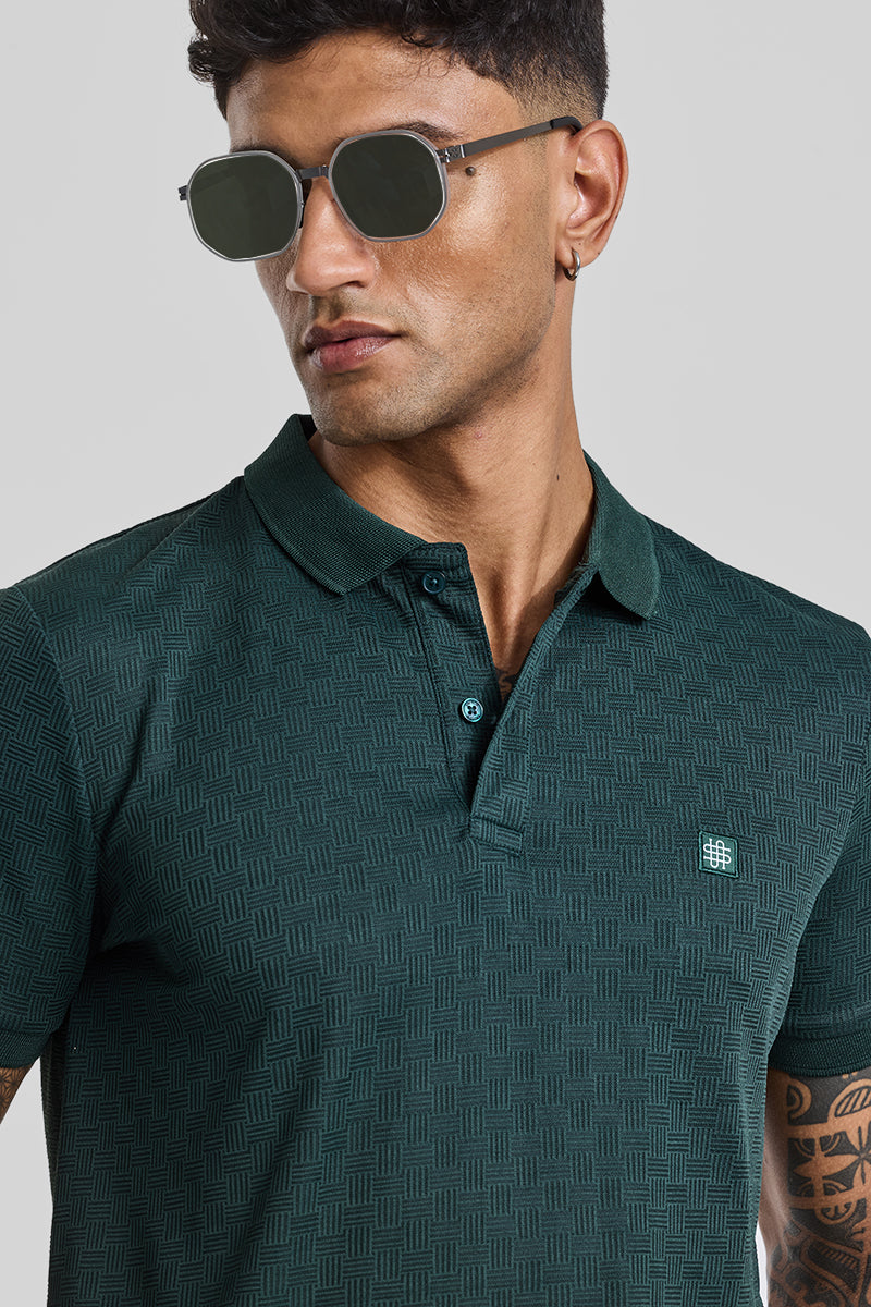 Dark Green Textured Polo T-Shirt