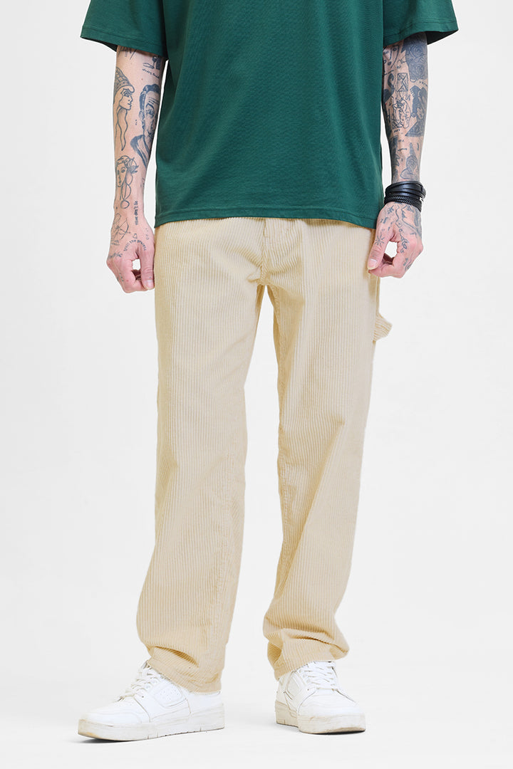 Cream Corduroy Relaxed Fit Cargo Pants