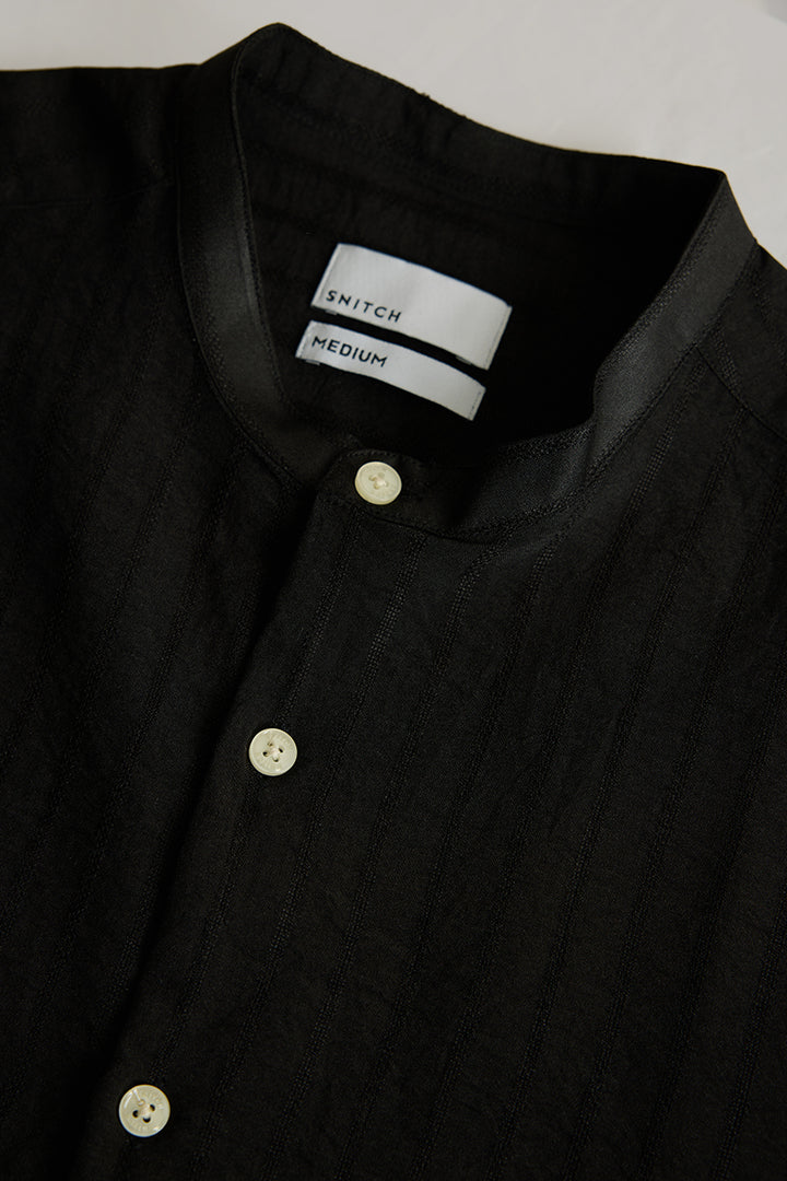 Black Mandarin Textured Shirt