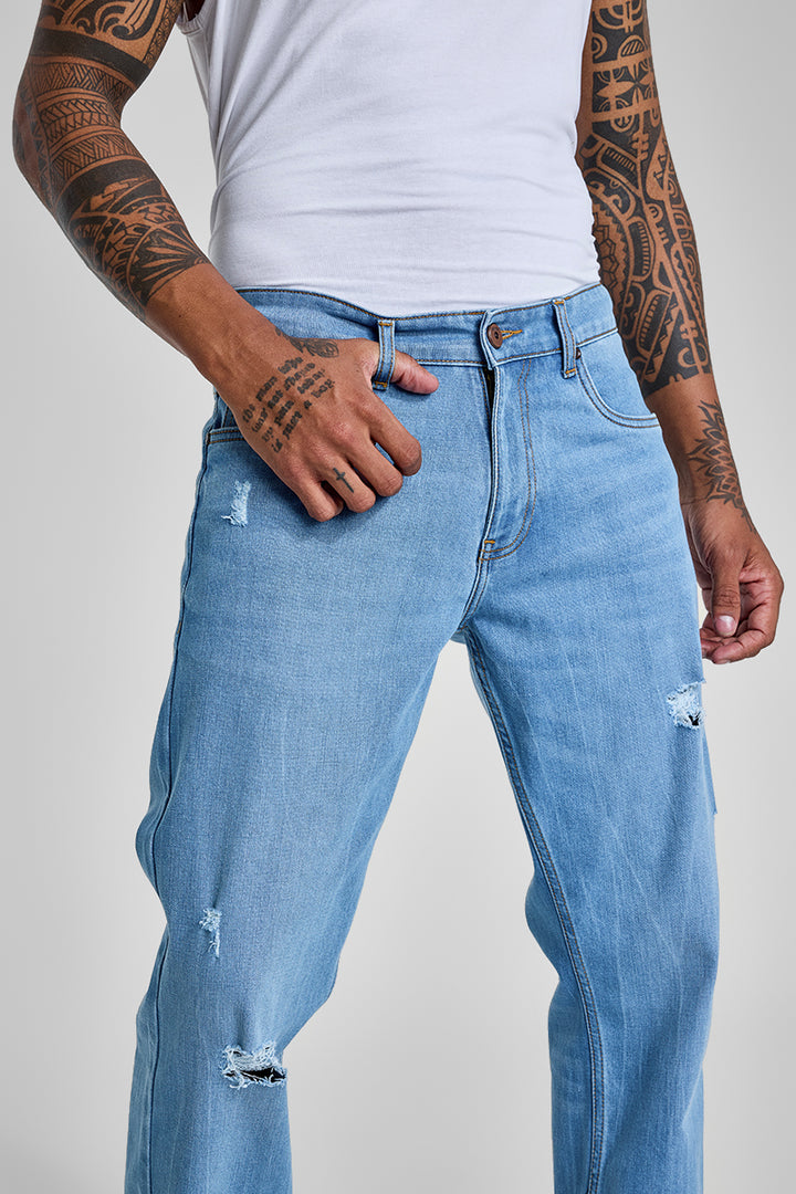 Light Blue Distressed Bootcut Jeans