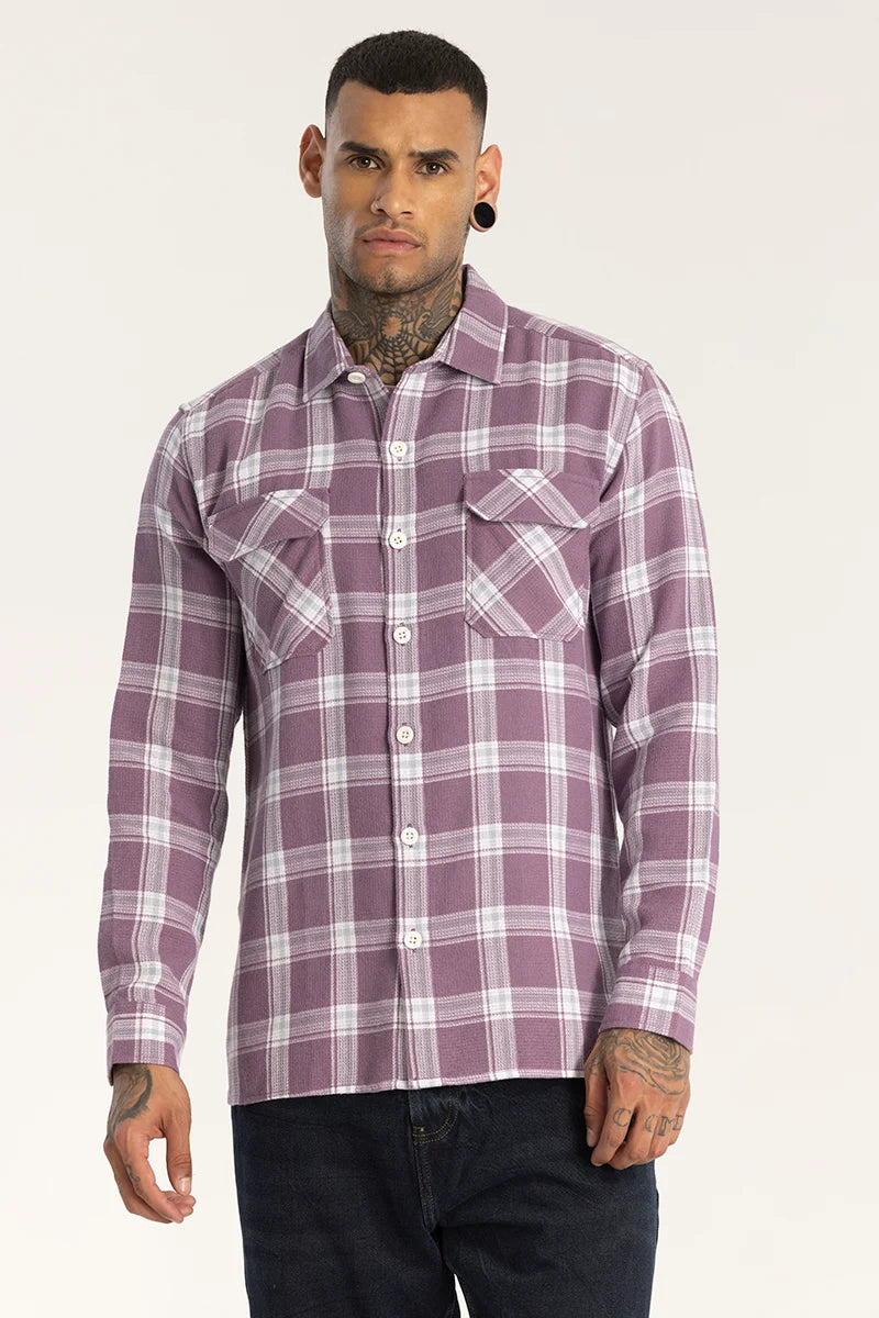 Purple Double Pocket Checks Shirt