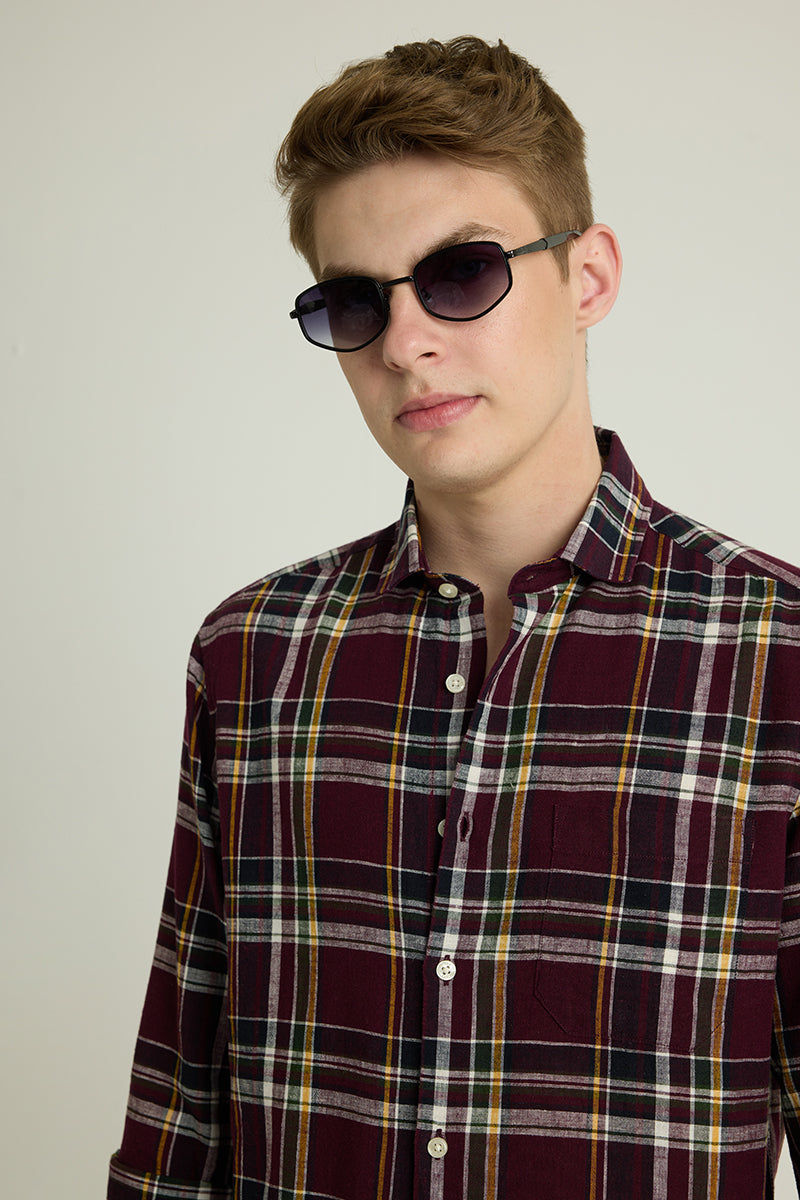 Maroon Checks Linen Shirt