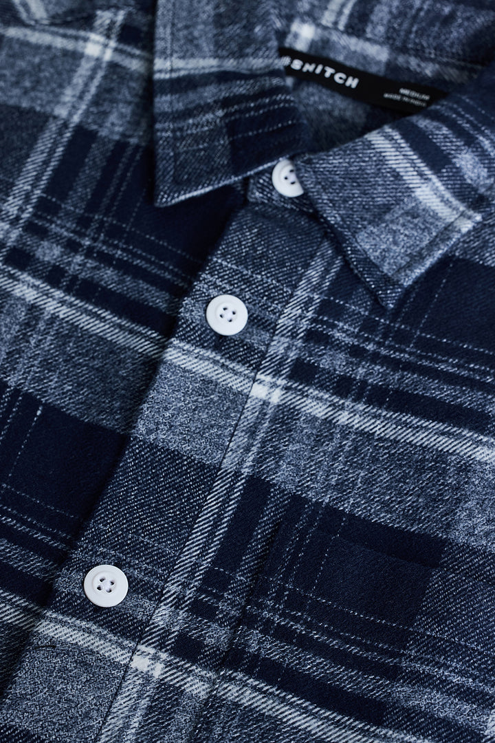 Navy Plaid Box Fit Flannel Shirt