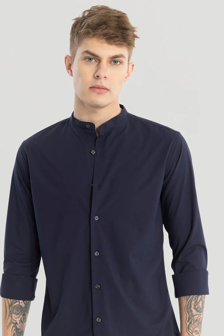 Navy Plain Mandarin Shirt