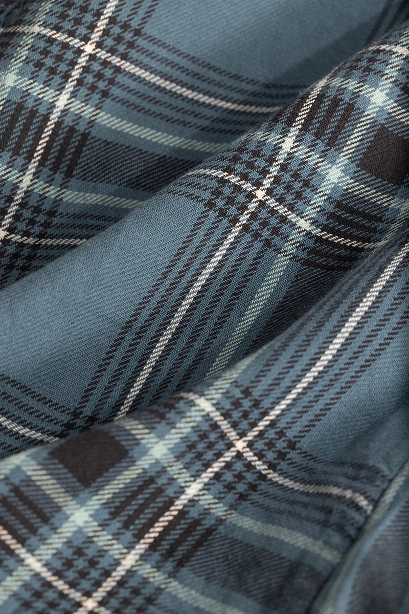 Steel Blue Checks Slim Fit Shirt