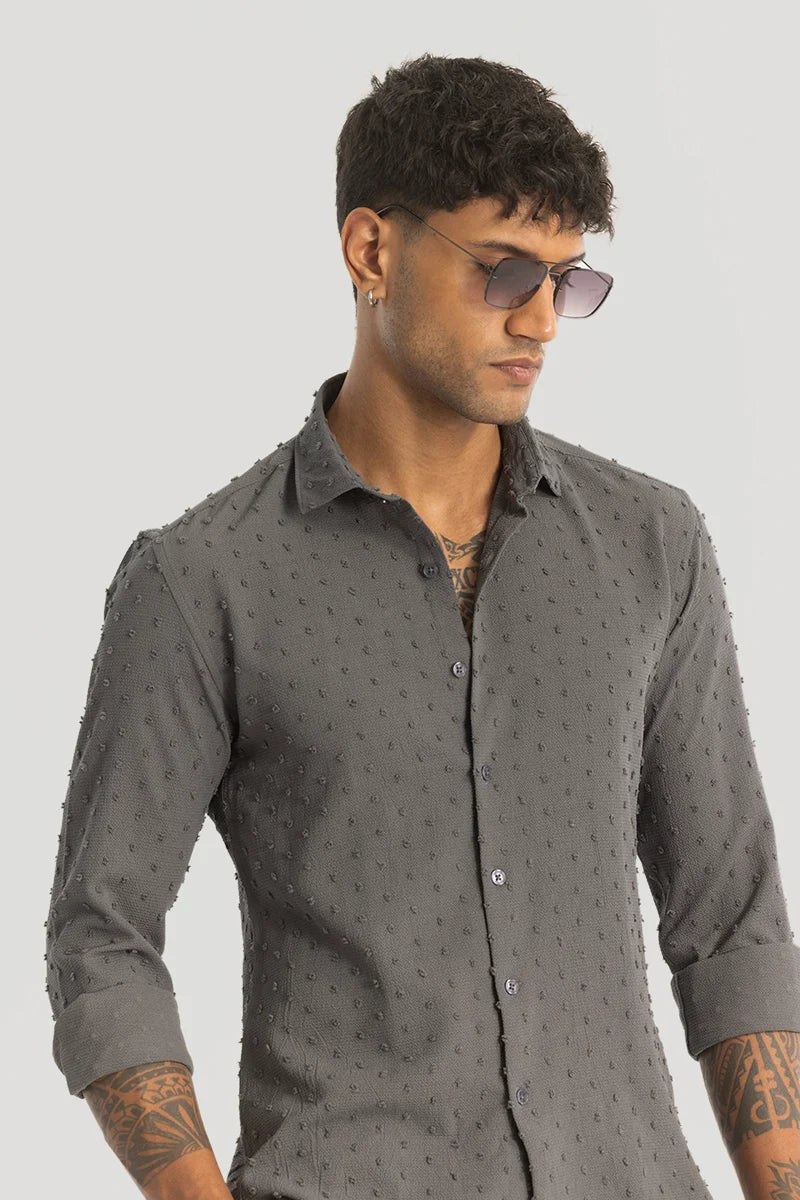 Grey Textured Slim Fit Shirt