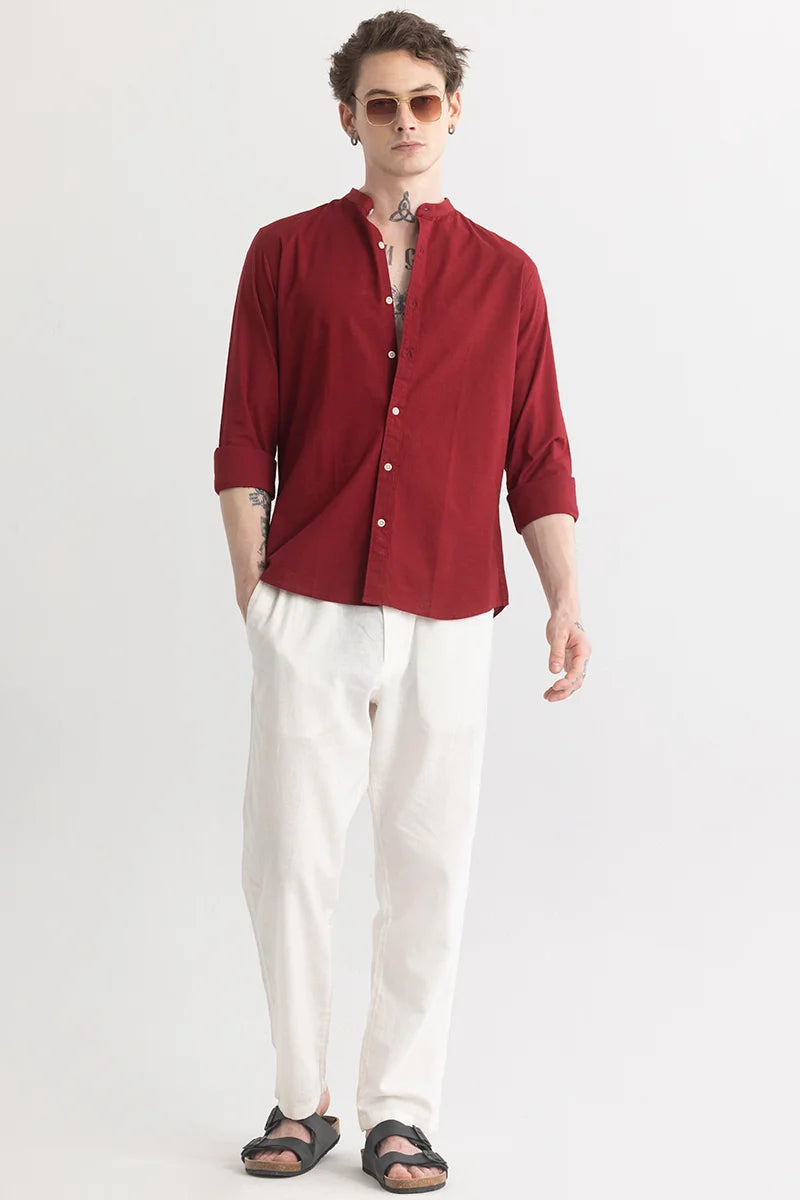 Mandarique Red Linen Blend Shirt