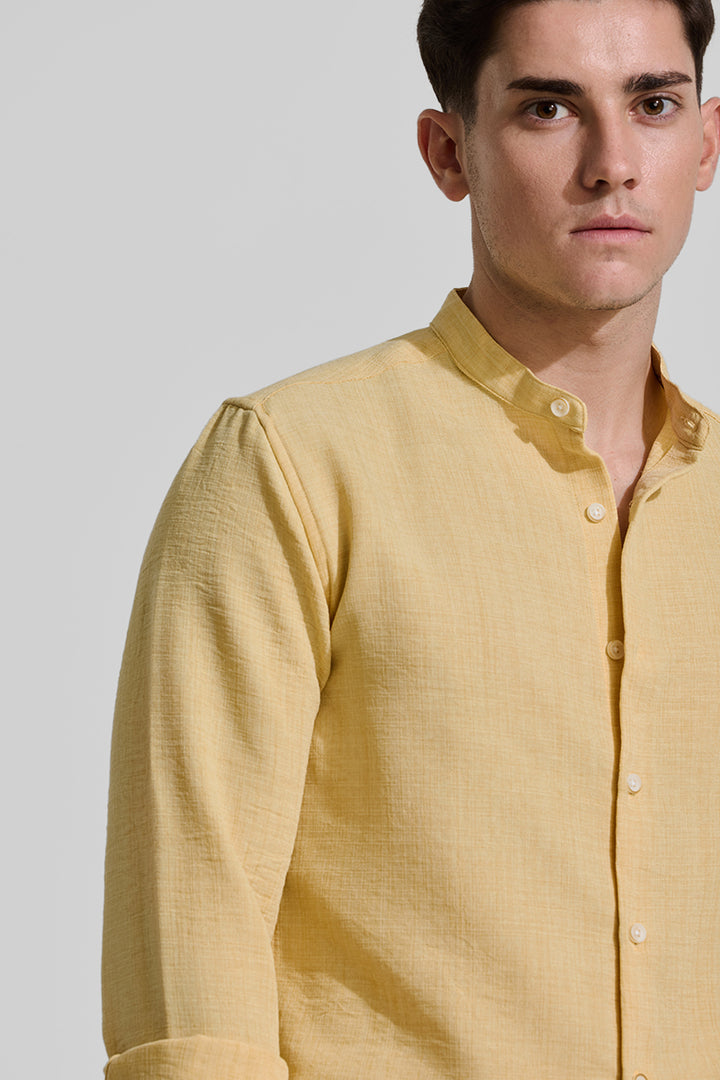 Yellow Mandarin Textured Shirt