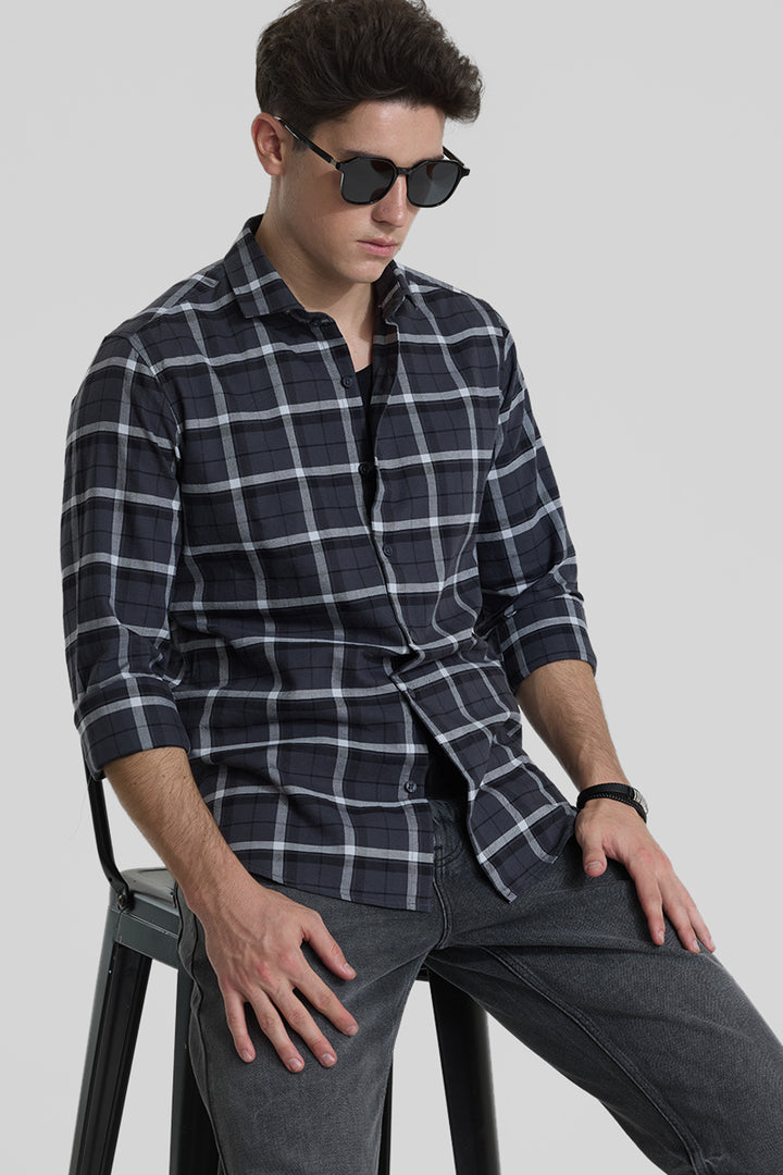 Charcoal Grey Checks Slim Fit Shirt