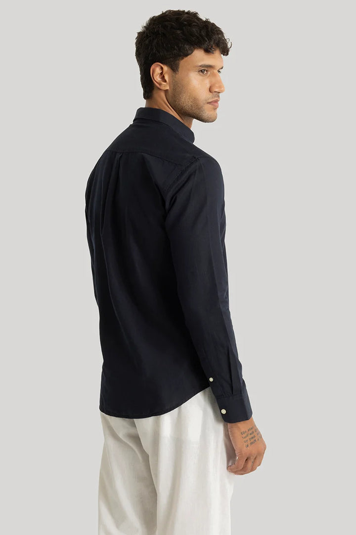 Henri Navy Plain Linen Blend Shirt