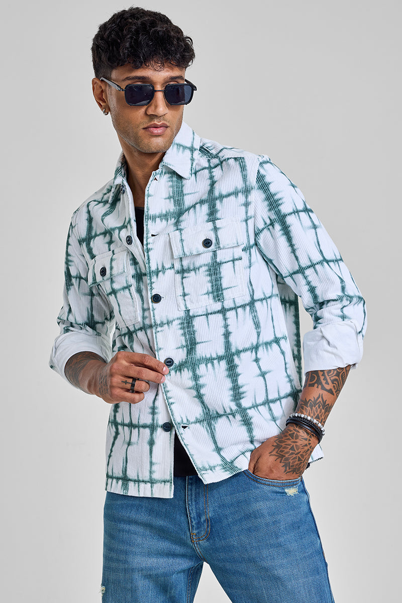 White Abstract Corduroy Overshirt