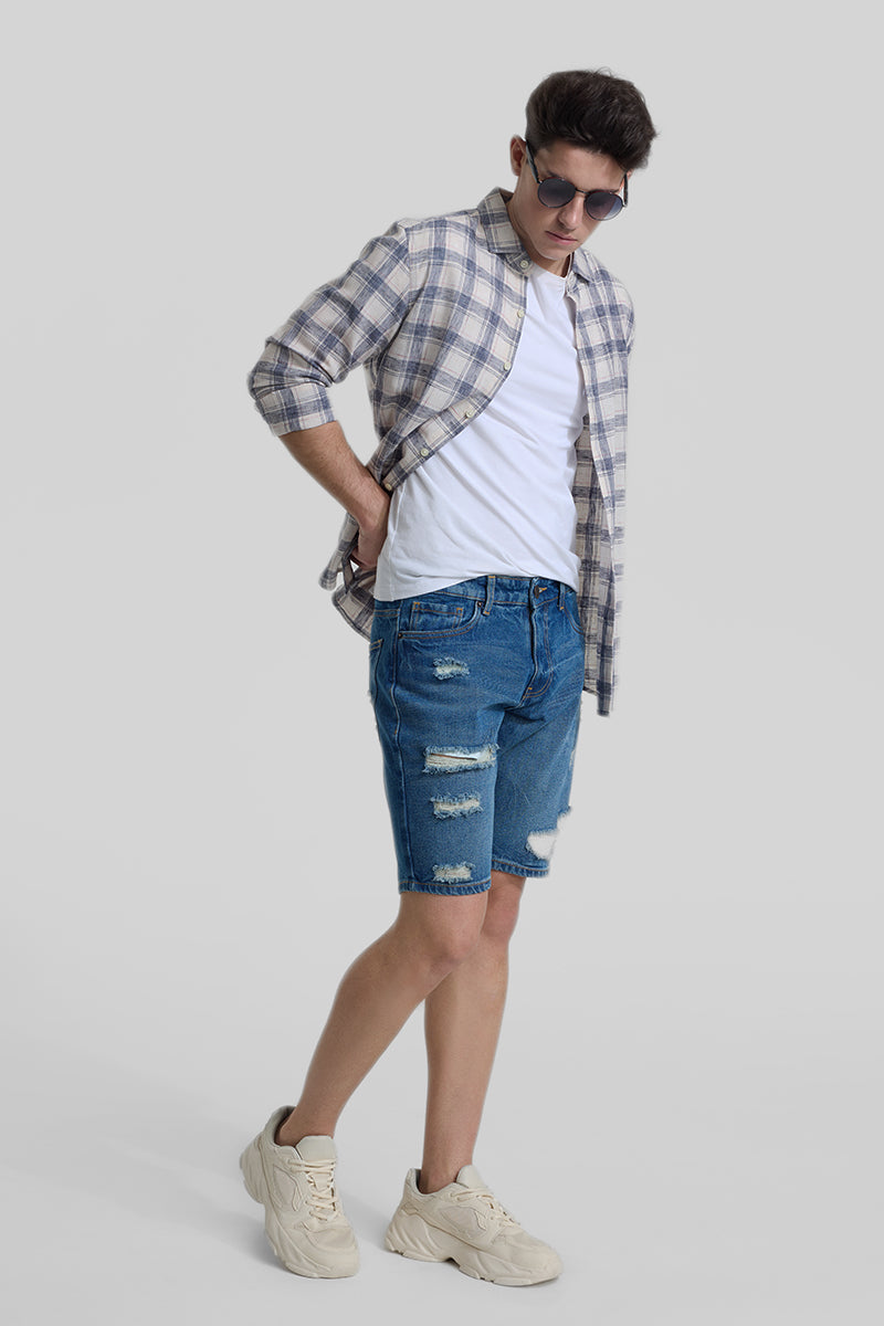 Dark Blue Regular Fit Denim Shorts