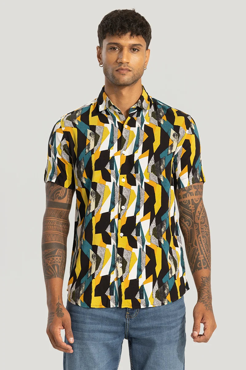 Yellow Slim Fit Abstract Shirt