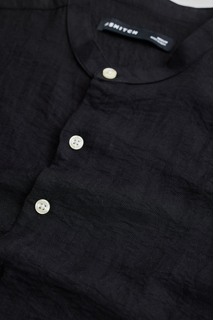 Black Mandarin Linen Blend Shirt