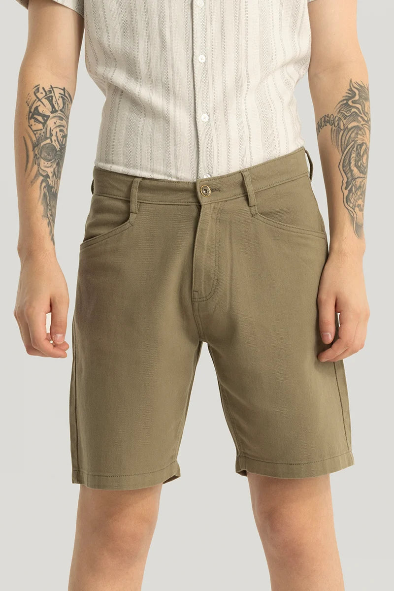 Viviane Khaki Plain Regular Fit Shorts