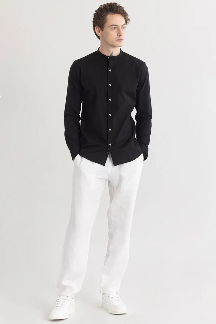 Mandarique Black Linen Blend Shirt