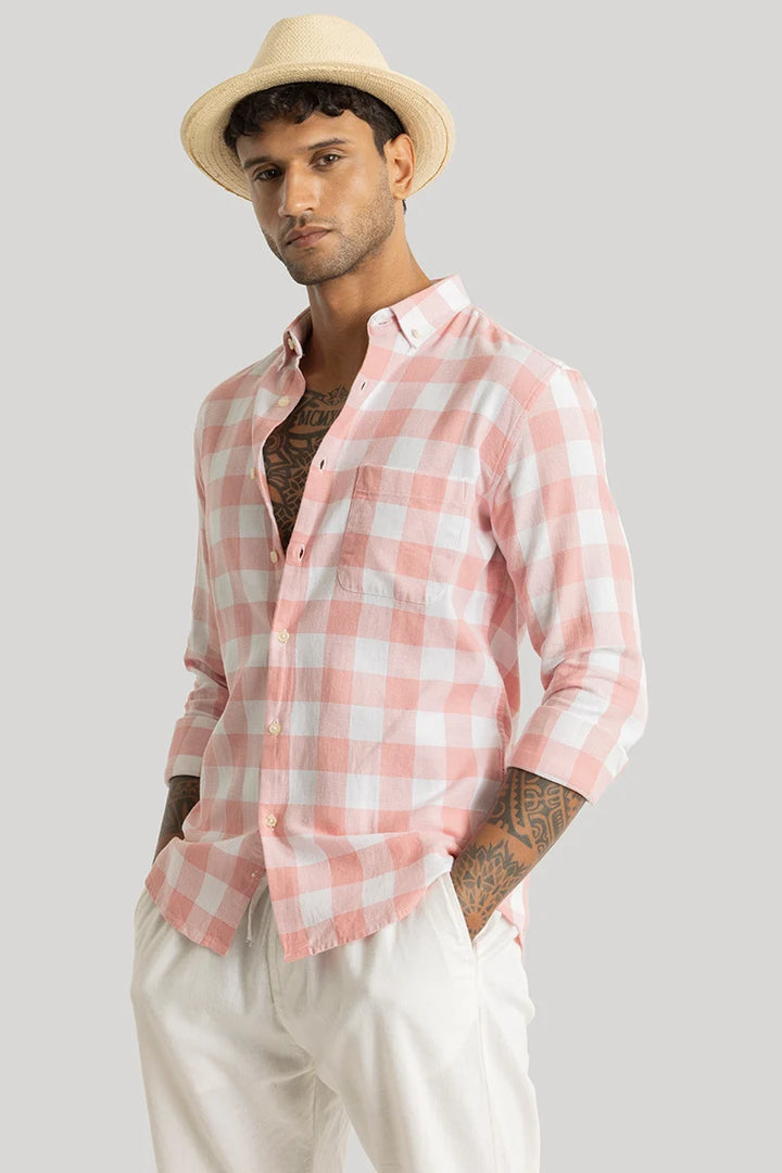 Prime Peach Checks Linen Shirt