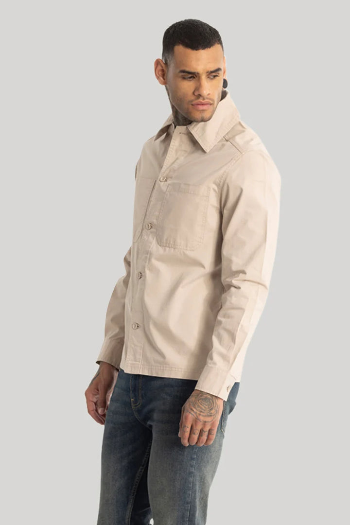 Double Pocket Beige Overshirt