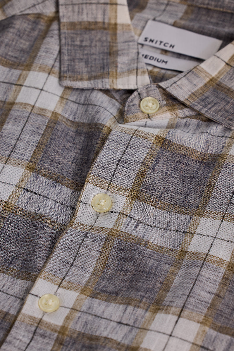 Grey Checks Linen Shirt