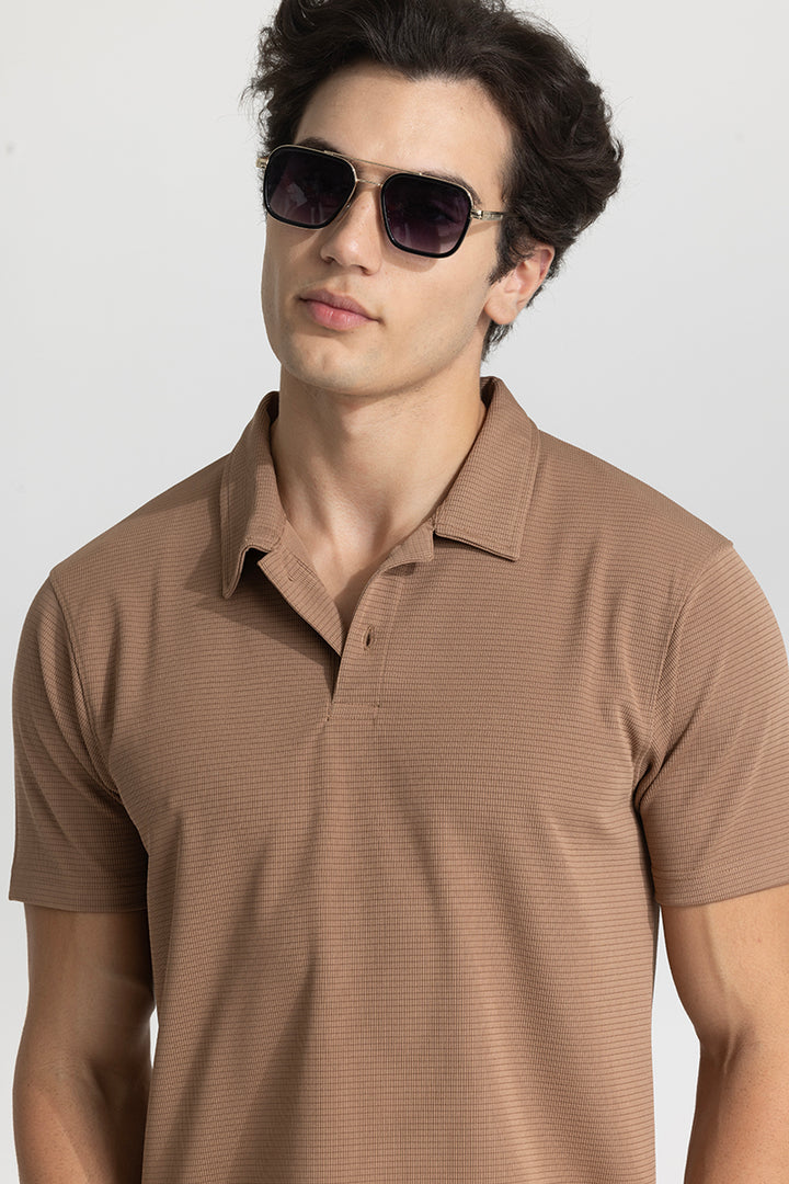 Beige Textured Polo T-Shirt