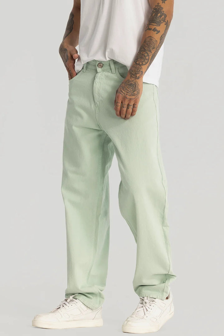 Green Plain Baggy Fit Jeans