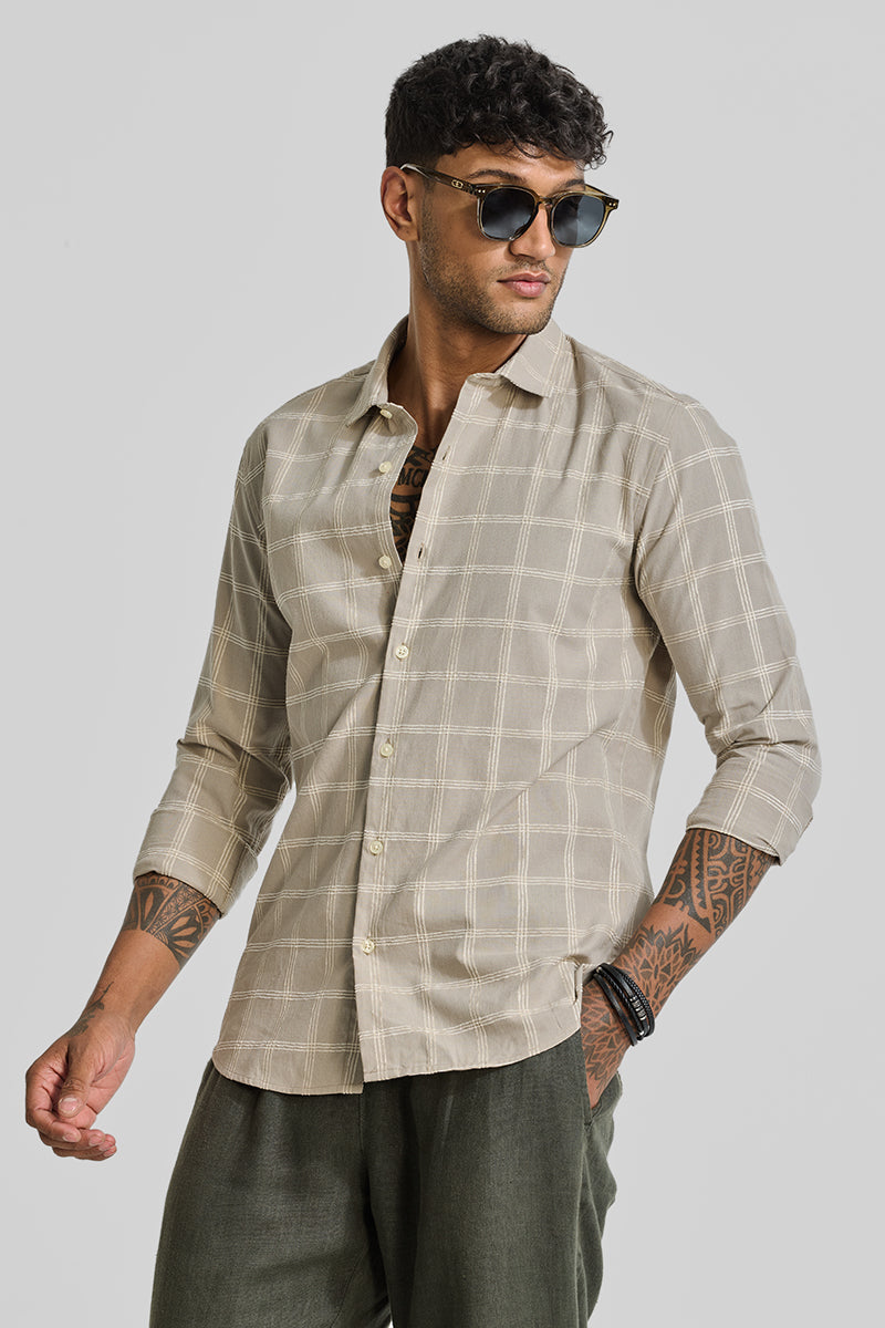 Cream Checks Slim Fit Shirt