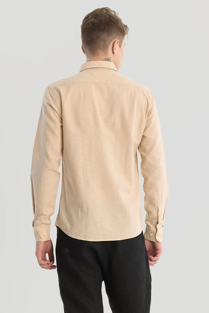 Beige Plain Linen Blend Shirt