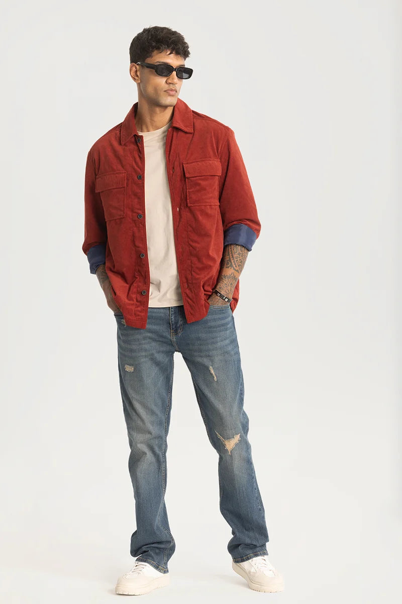 Red Suede Double Pocket Overshirt