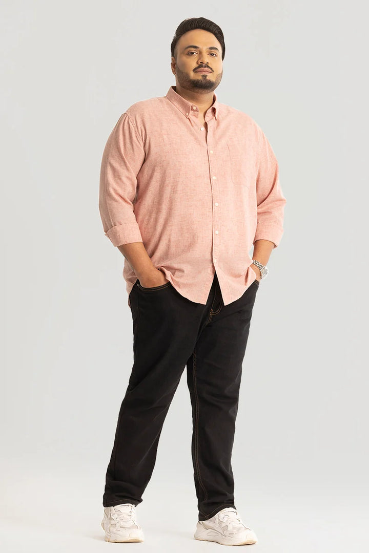 Peach Linen Blend Plus Size Shirt