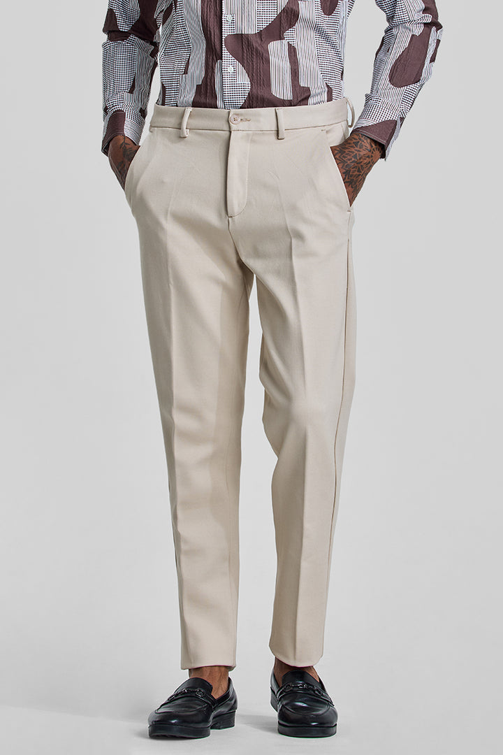 Beige Slim Fit Trousers