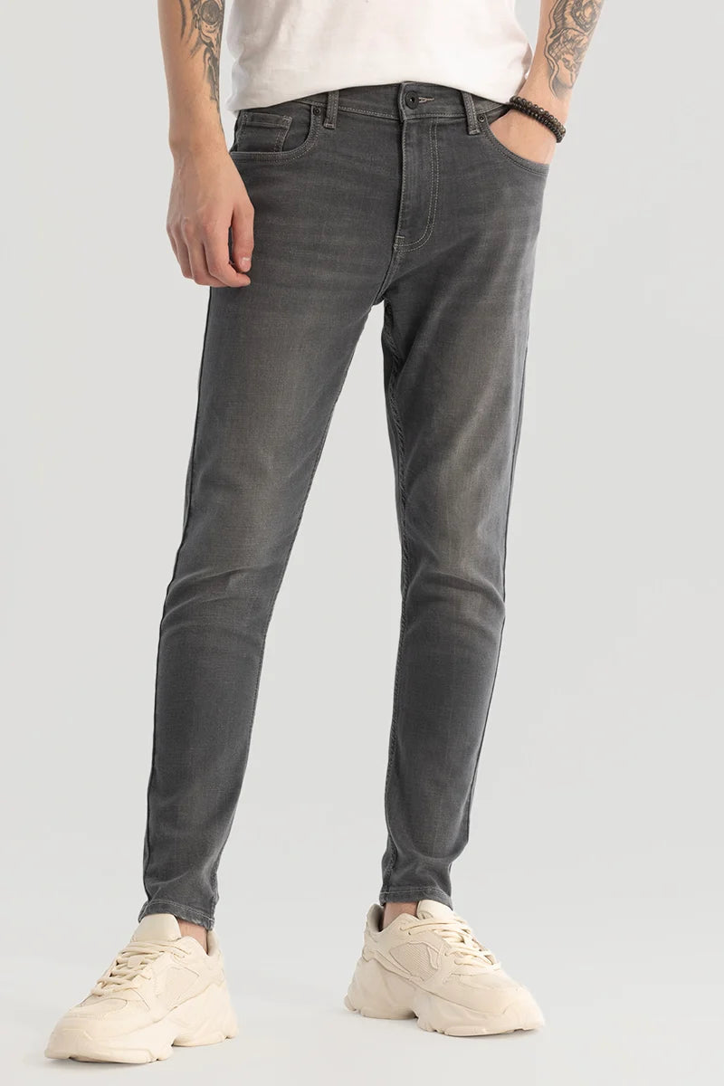 Grey Plain Skinny Fit Jeans